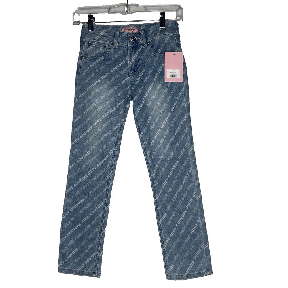 Juicy Couture Kids A/O Logo Print Straight Jeans Medium Wash Size 8
